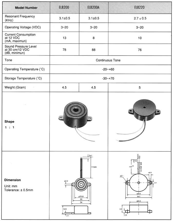 Elproma Electronica Buzzers, Piezo Buzzers Flange Mounting Type, Zoemers and Speakers