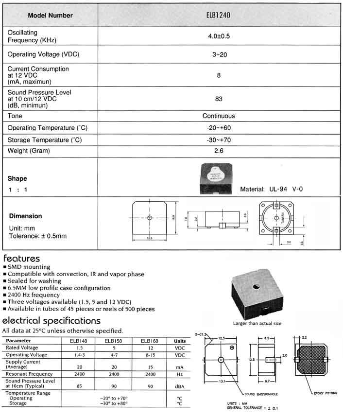 Elproma Electronica Buzzers, Piezo Buzzers SMD Type, Zoemers and Speakers