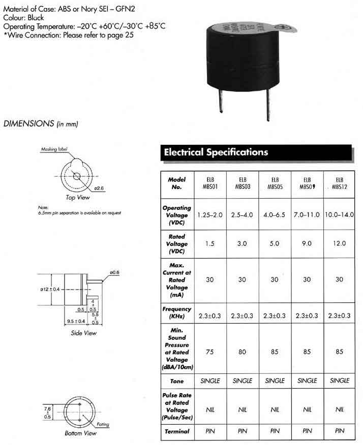 Elproma Electronics Buzzers, Piezo Buzzers PC Board Mounting Type