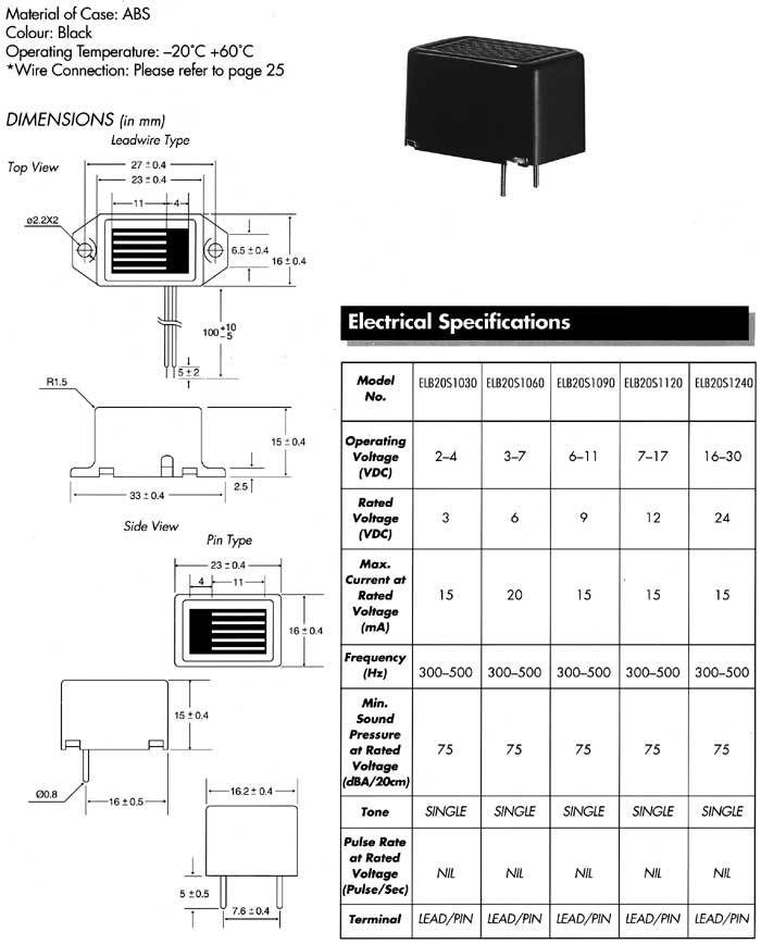 Elproma Electronics Buzzers, Piezo Buzzers Hammer Type