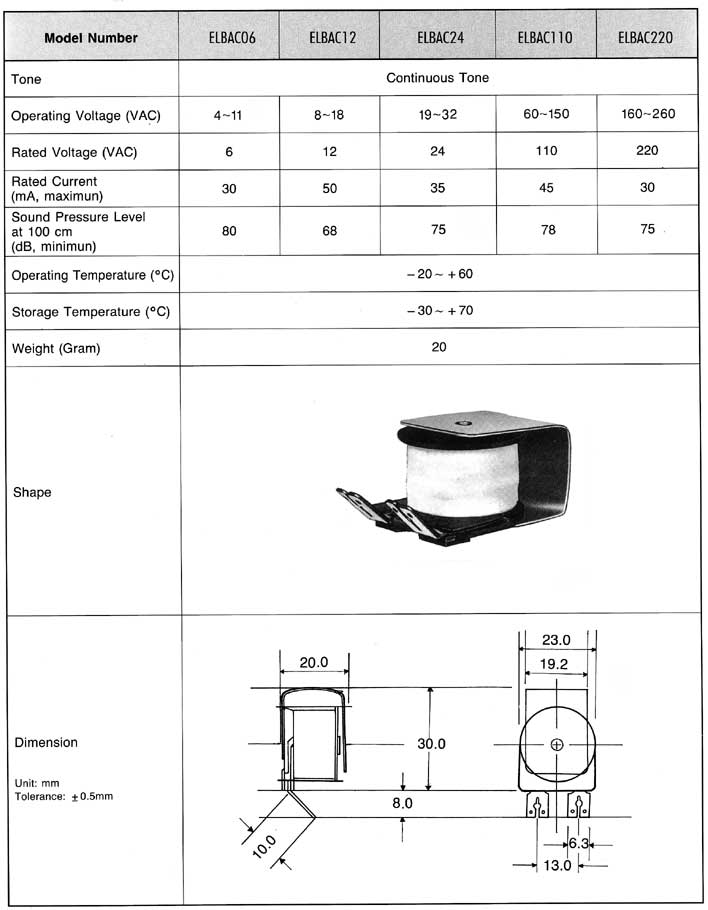 Elproma Electronics Buzzers, AC Audio Indicators