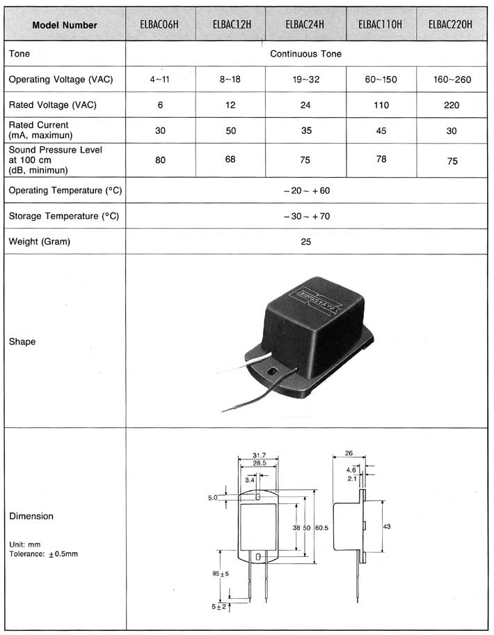 Elproma Electronics Buzzers, AC Audio Indicators