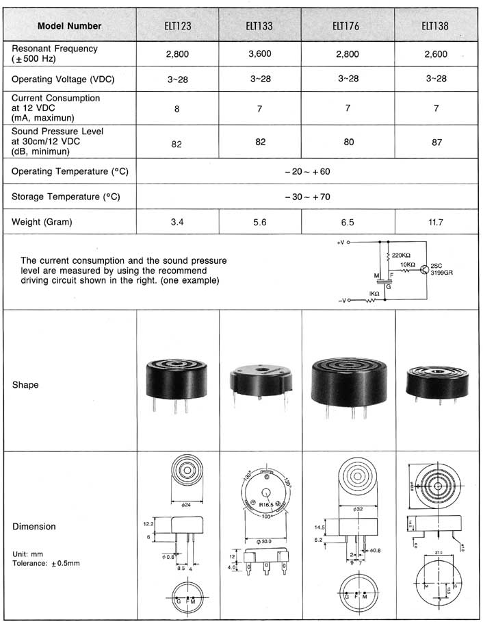 Elproma Electronics Buzzers, Piezo Transducers Self Drive Type