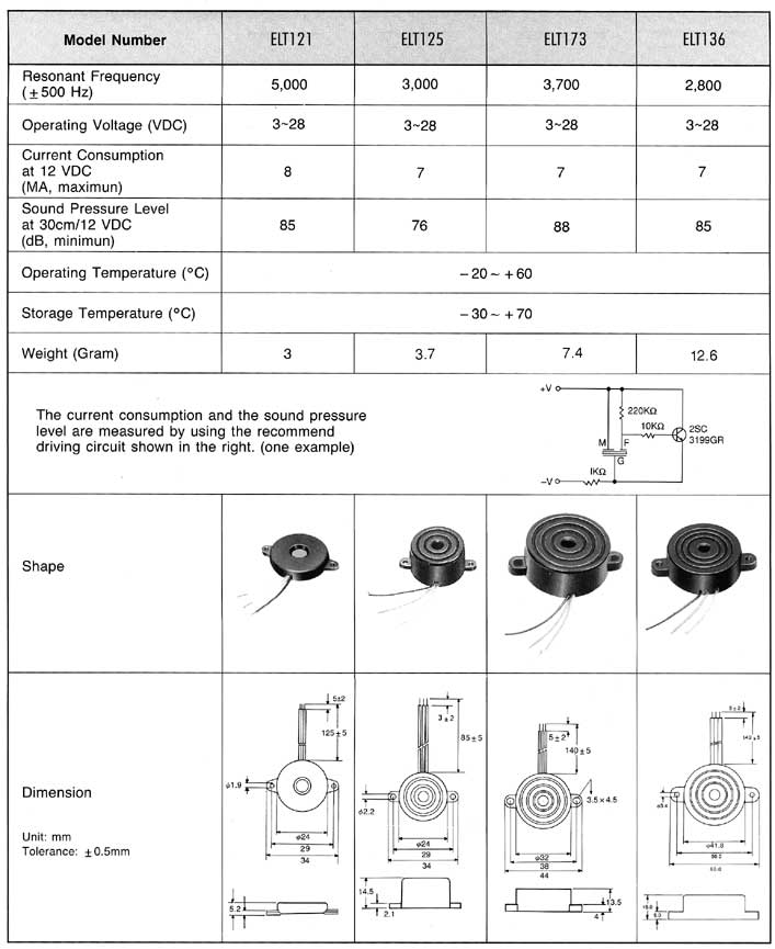 Elproma Electronics Buzzers, Piezo Transducers Self Drive Type