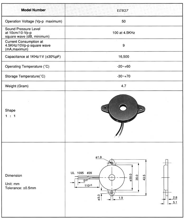 Elproma Electronics Buzzers, Piezo Transducers External Drive Type