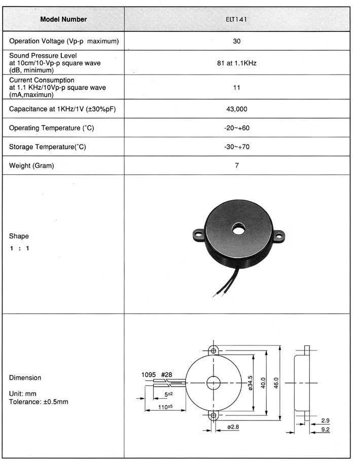 Elproma Electronics Buzzers, Piezo Transducers External Drive Type