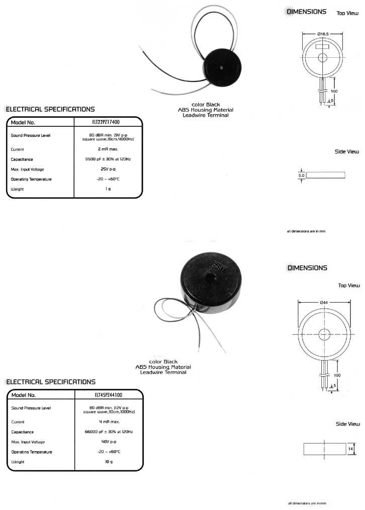 Elproma Electronics Buzzers, Piezo Transducers External Drive Type