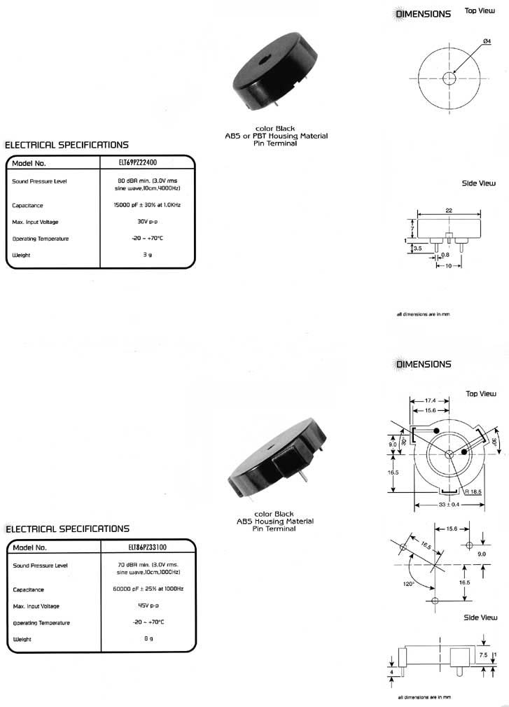 Elproma Electronics Buzzers, Piezo Transducers External Drive Type