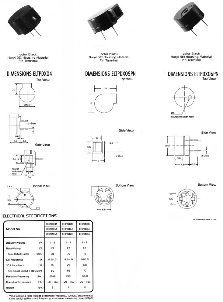 Elproma Electronics Buzzers, Magnetc Transducers External Drive Type